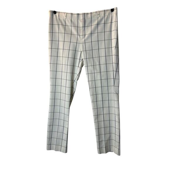 Banana Republic Ryan Pants Size 14L White Black Checkered Mid Rise Straight Leg - Picture 1 of 13